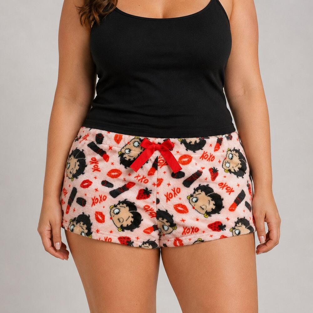 Betty Boop Pajama Shorts Womens Large Plush Fleece Pink Lounge NWT